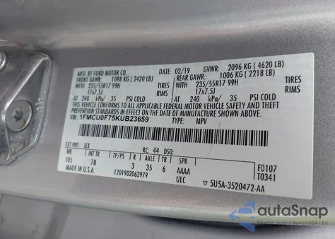 2019 Ford Escape S из США, поврежденный, VIN 1FMCU0F75KVB23659